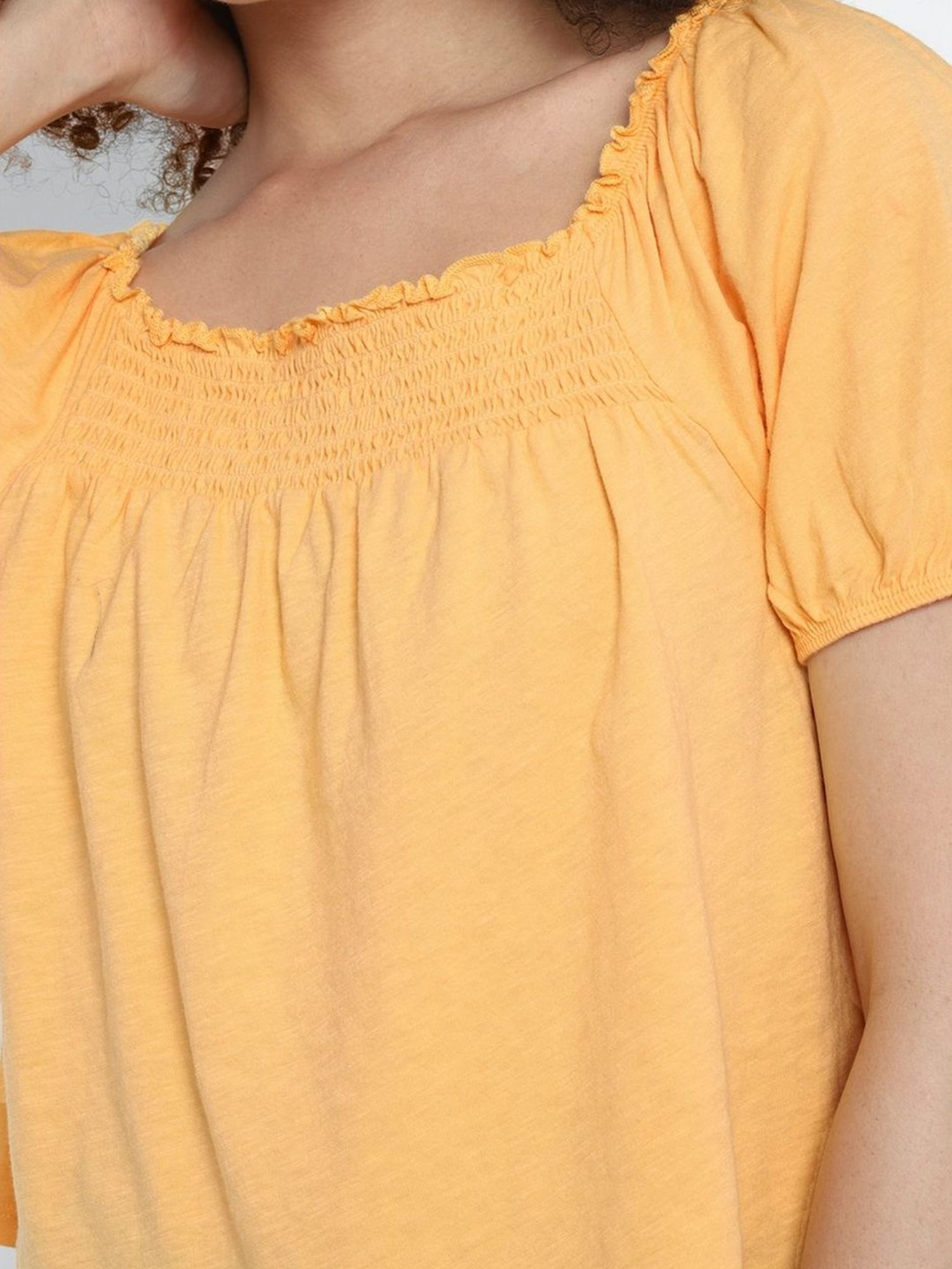 American Eagle Outfitters Orange Cotton Square Neck Top