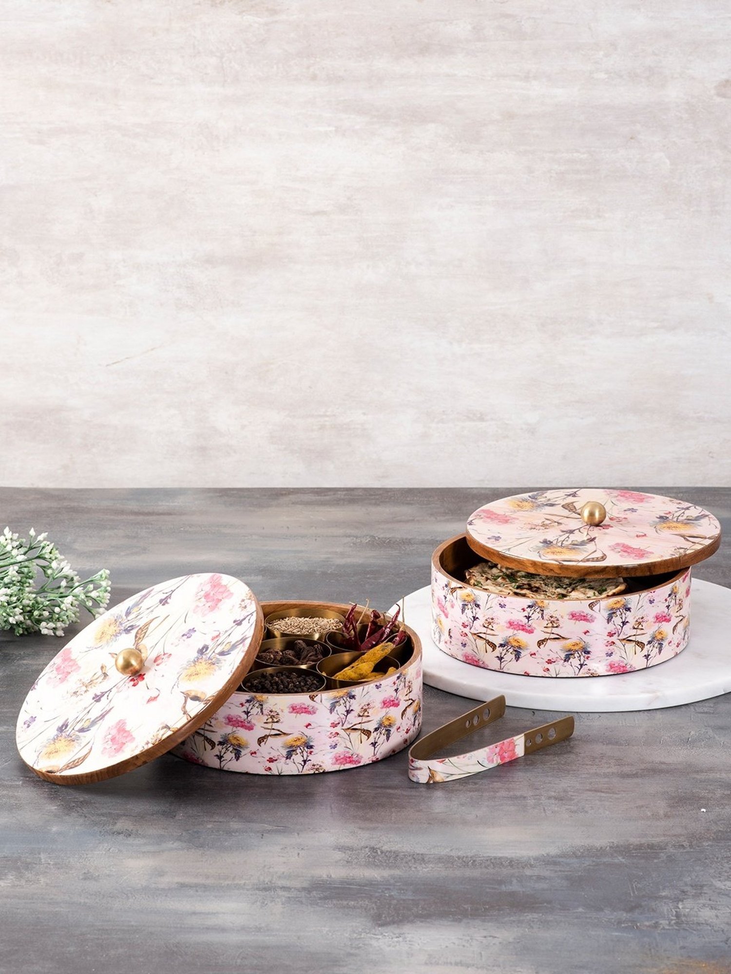 Nestroots Printed Pink Wood Serving Set of 2