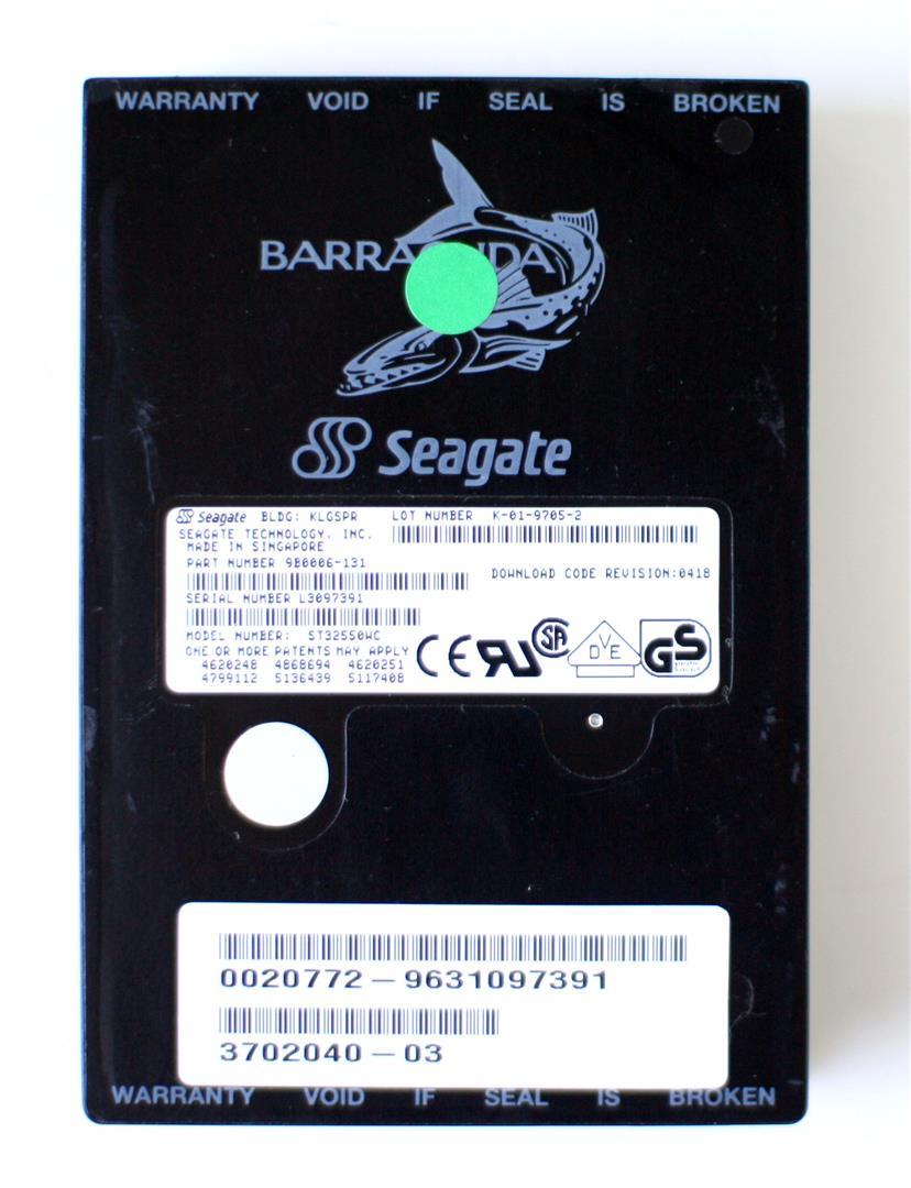 SEAGATE HDD 2.1GB, BLDG: KLGSPR P/N: 9B0006-131, ST32550WC, 3702040-03