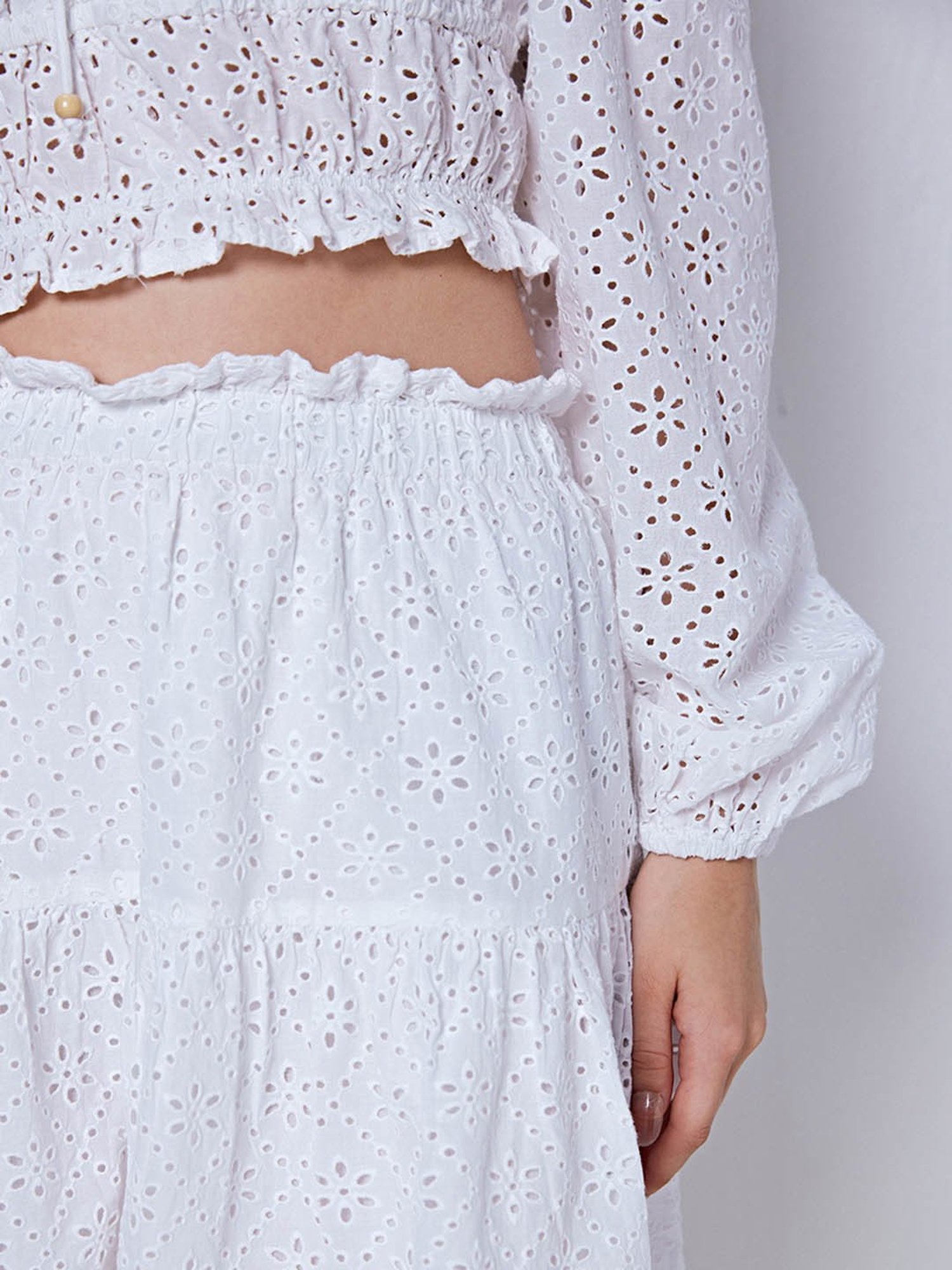 Cover Story White Self Design Mini Skirt