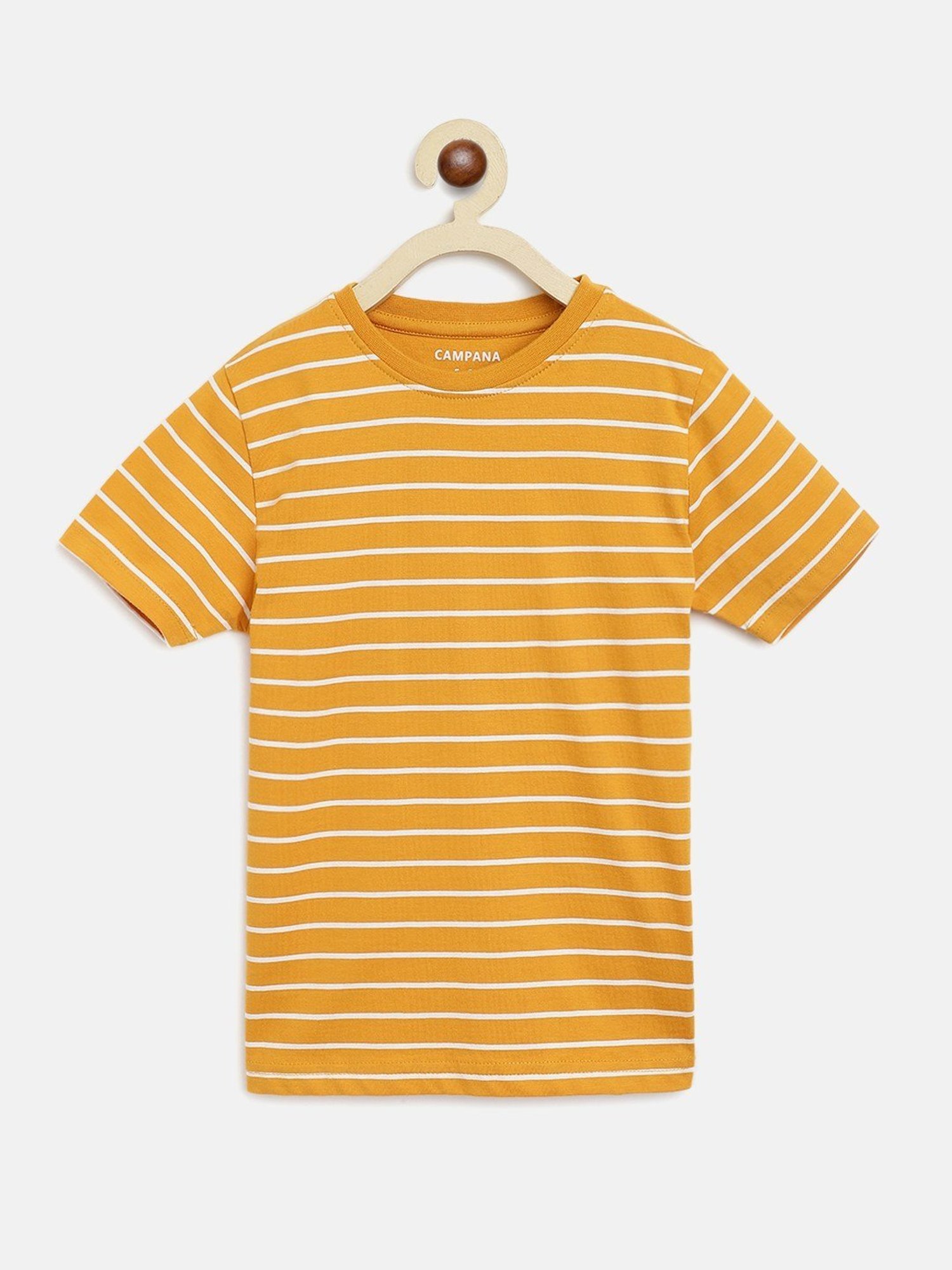 Campana Boys Yellow & White Cotton Striped T-Shirt