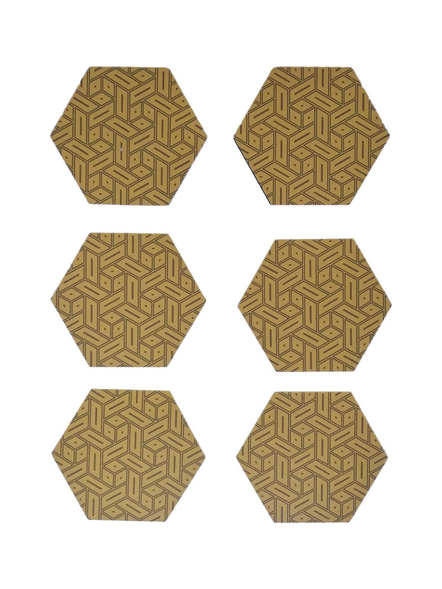 Crayton Hexagon Beige Geometric MDF Coaster with Holder - Set of 6