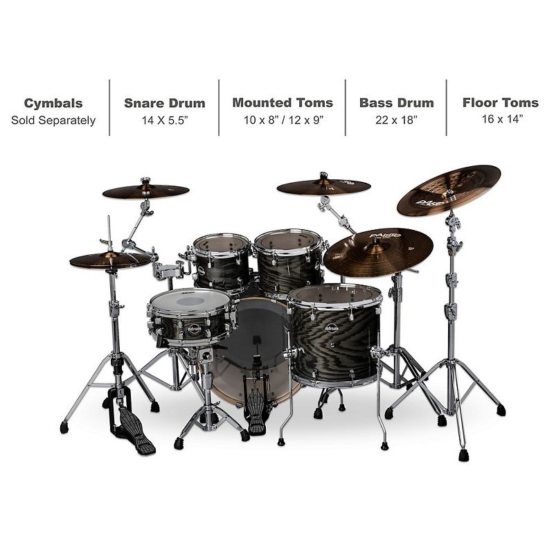ddrum Dominion Birch 5-piece Shell Pack with Ash Veneer Trans Black