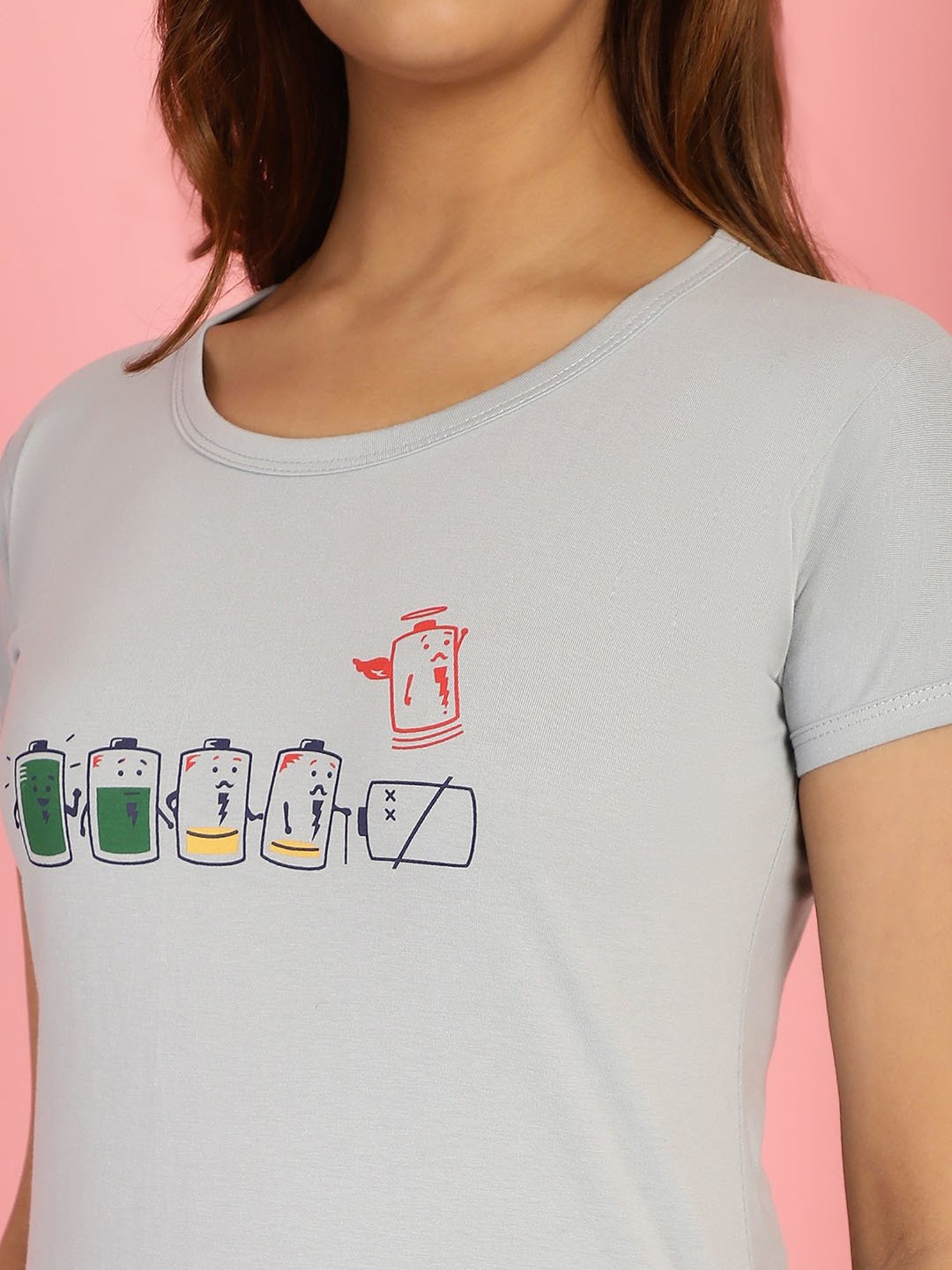 Gracit Grey & Black Cotton Printed Top With Pyjamas