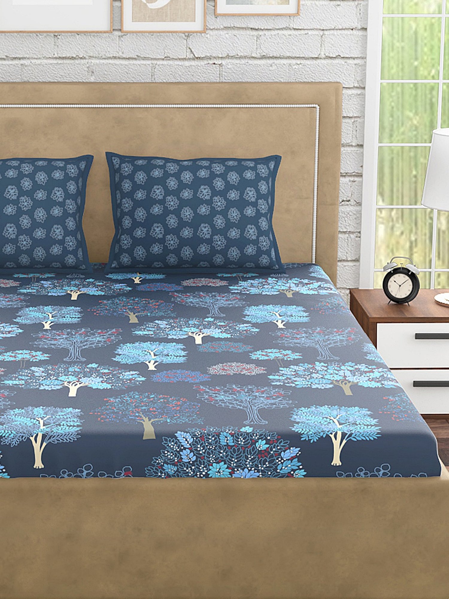 Petal Home Acadia Blue Cotton 300 TC Bedsheet