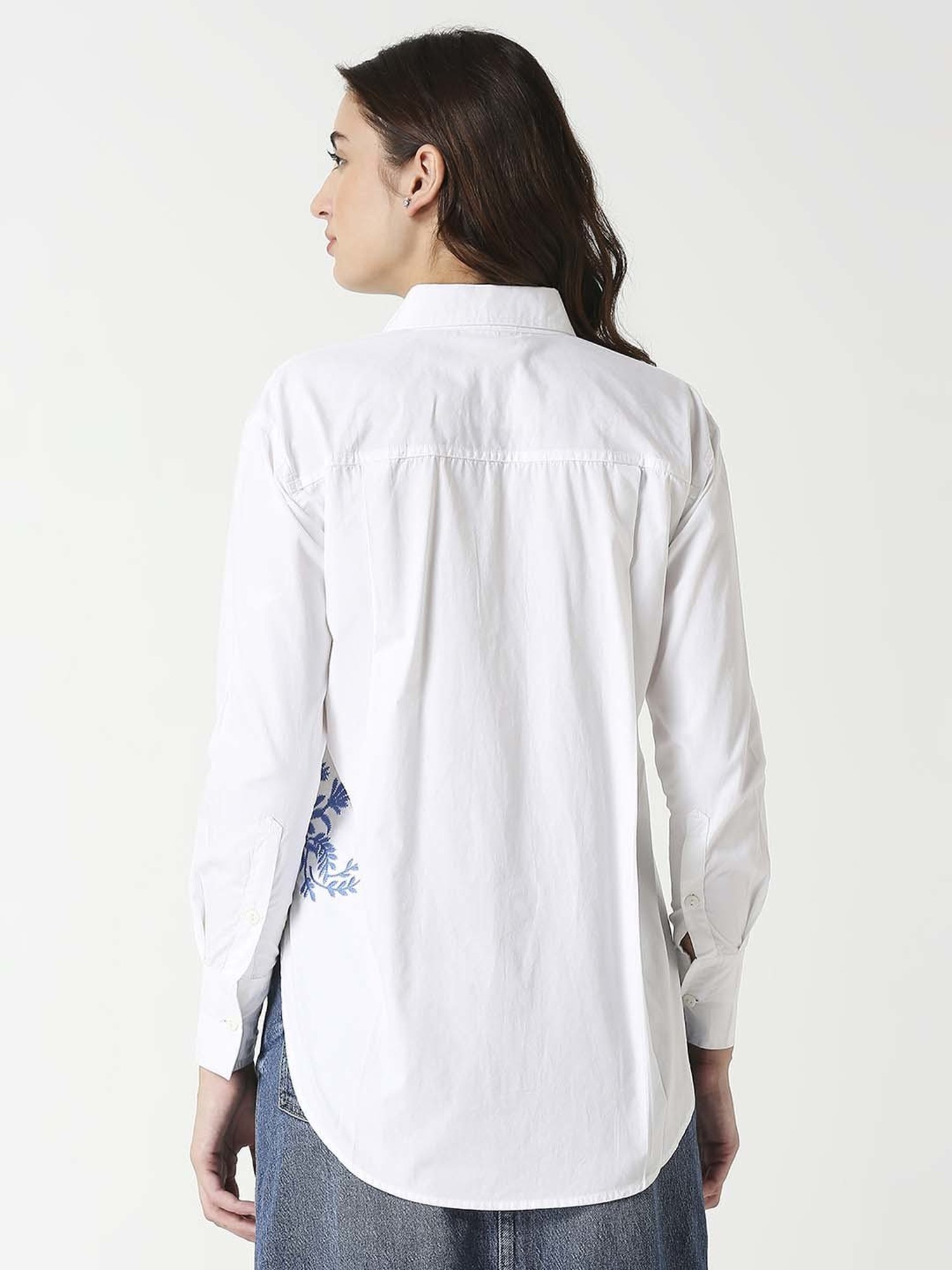 Remanika White Cotton Embroidered Shirt