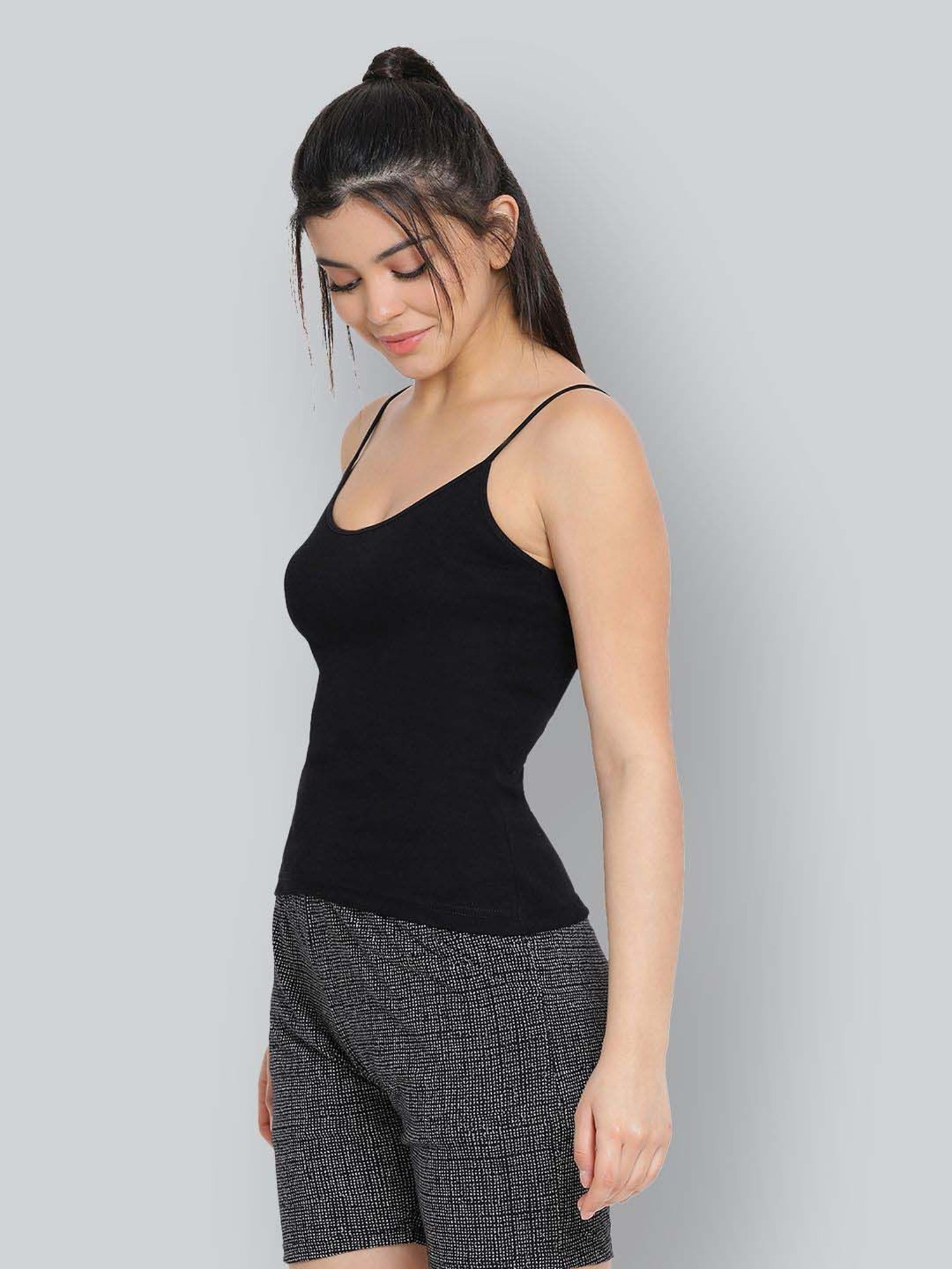 Lyra Black Cotton Plain Camisole