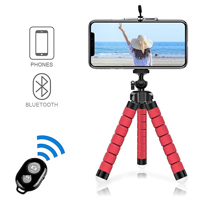 Portable Tripod Mini Bluetooth Flexible Tripod with 360 Remote Control with 14 Screws for iPhone 88 Plus77 Plus Samsung Galaxy S7 S7 Edge Huawei Sony Xperia and etc up to 55Red
