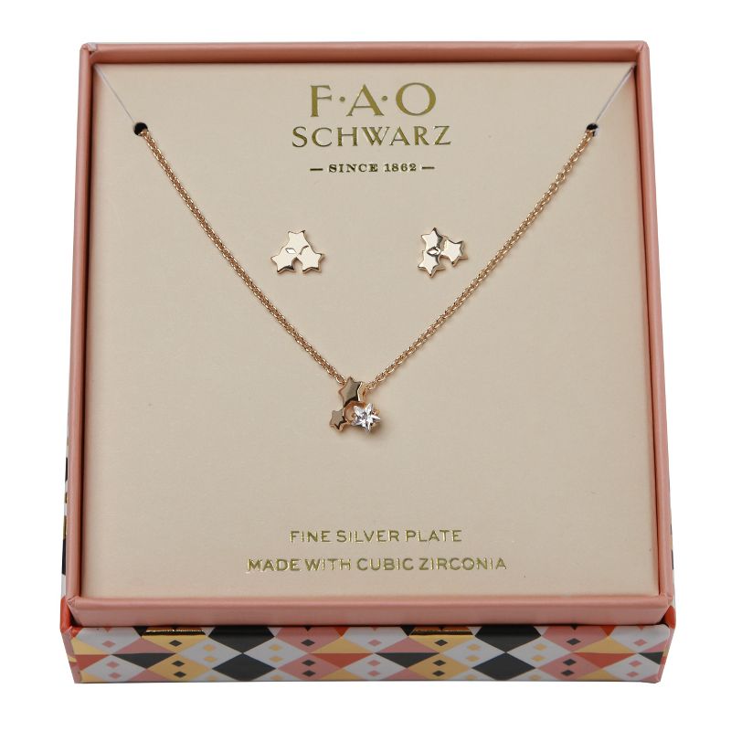 FAO Schwarz Triple Star Necklace and Earring Set