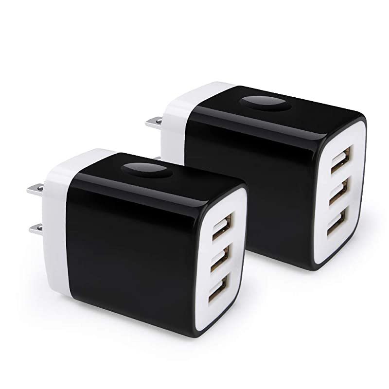 Wall Charger,  2Pack 3.1A 3 Port USB Plug Cube Wall Charger Adapter Charging Block Box Compatible iPhone 11 Pro XS MAX XR X 8 7 6S Plus, Samsung Galaxy S20 FE 5G S10 S9 S8/Note20 Ultra 5G 10 9 8