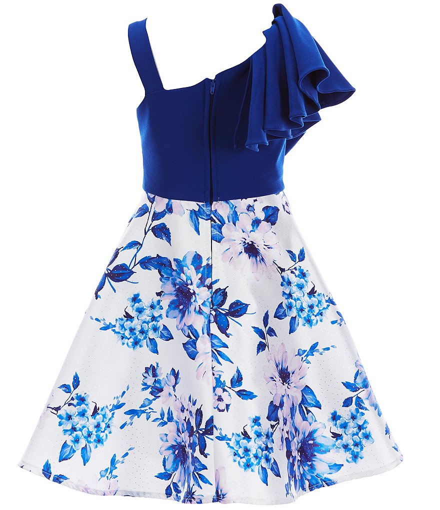 Rare Editions Big Girls 7-16 Solid Crepe/Floral-Printed Mikado Fit-And Flare Dress