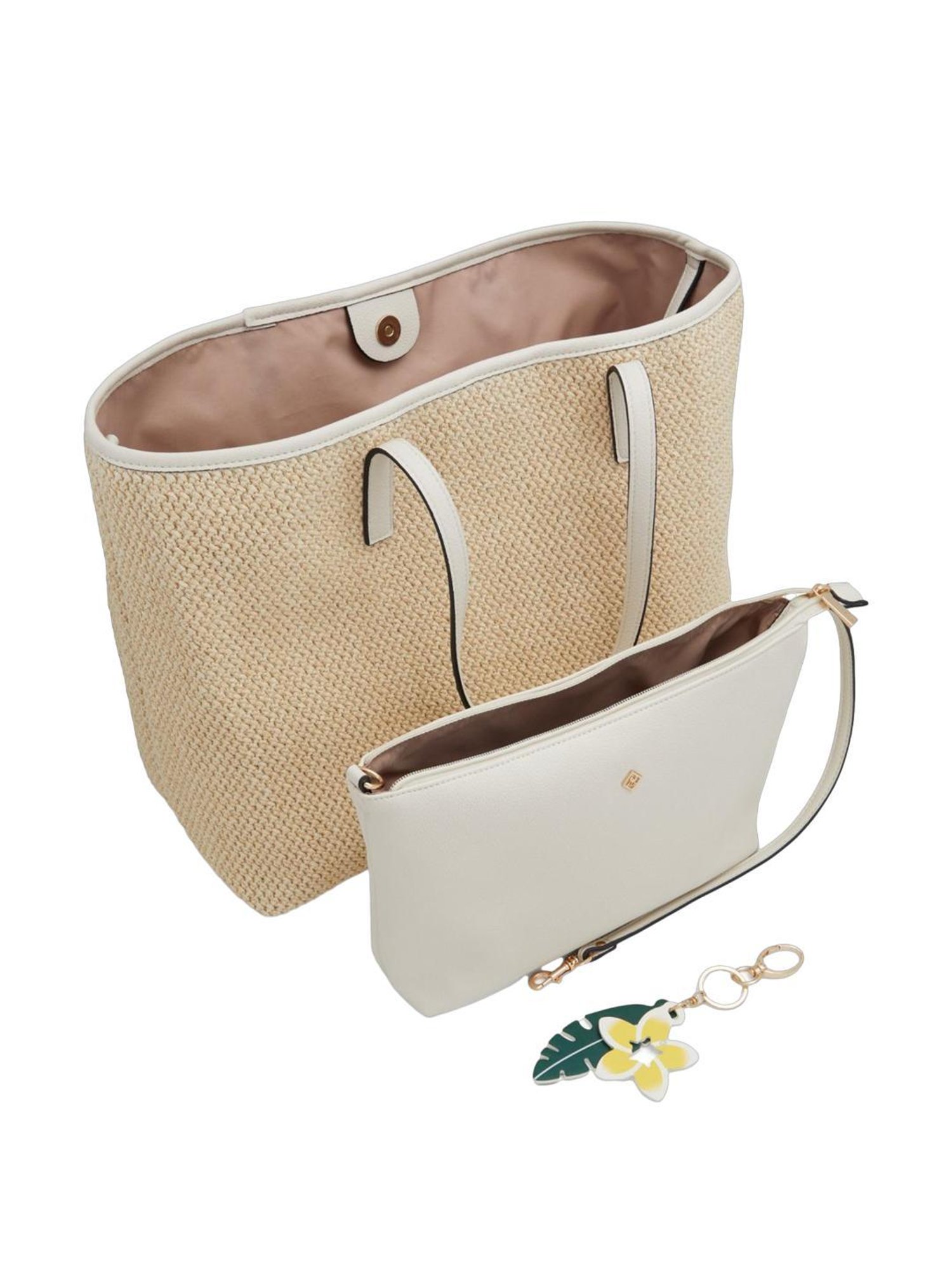 Call It Spring Beige Textured Tote Handbag With pouch