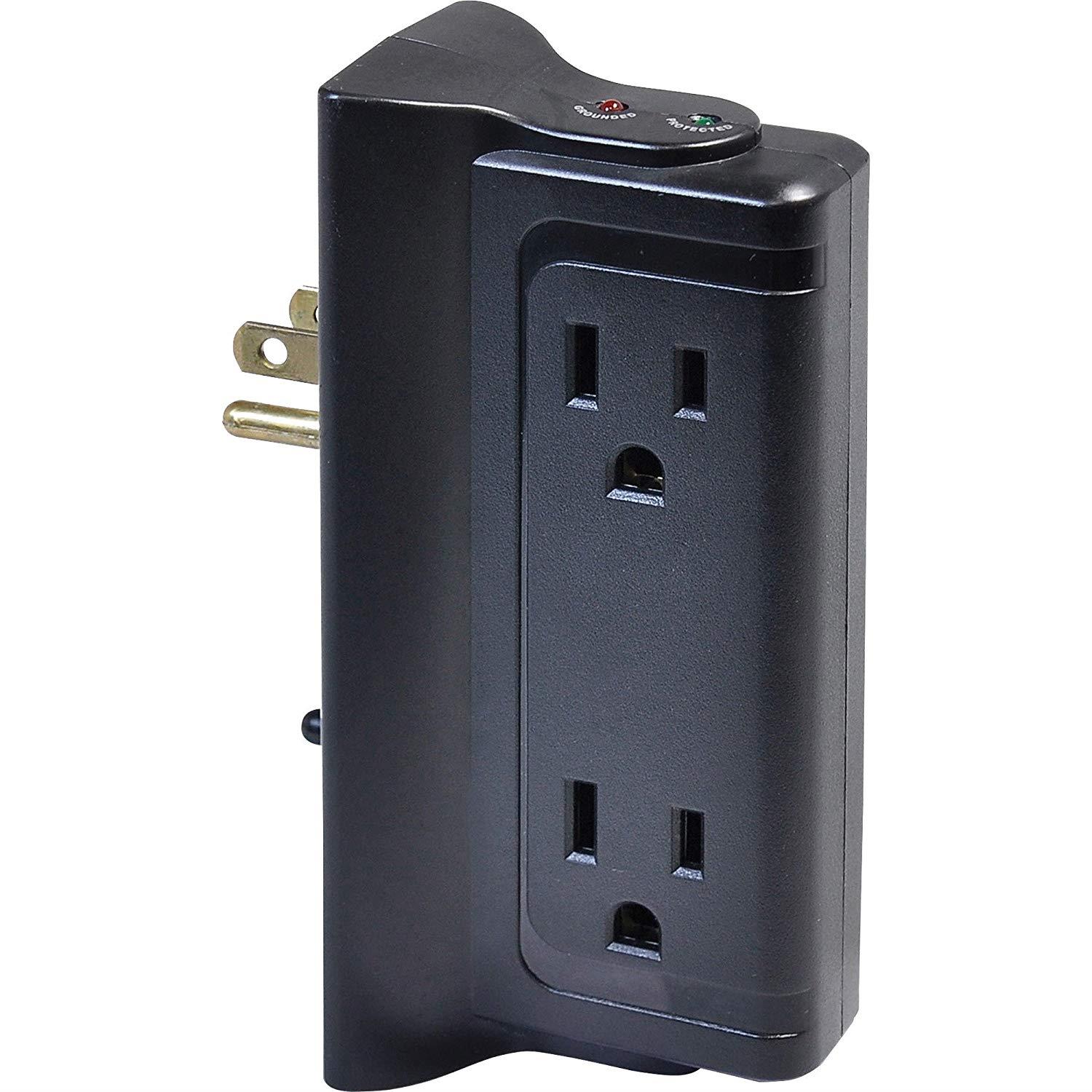 Compucessory 25132 Wall Surge Protector 720 Joule 1800 Watts 2 Outlets BK