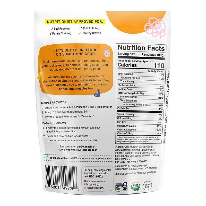 Raised Real Organic Sweet Potato + Mango Frozen Baby and Toddler Food - 3.5oz