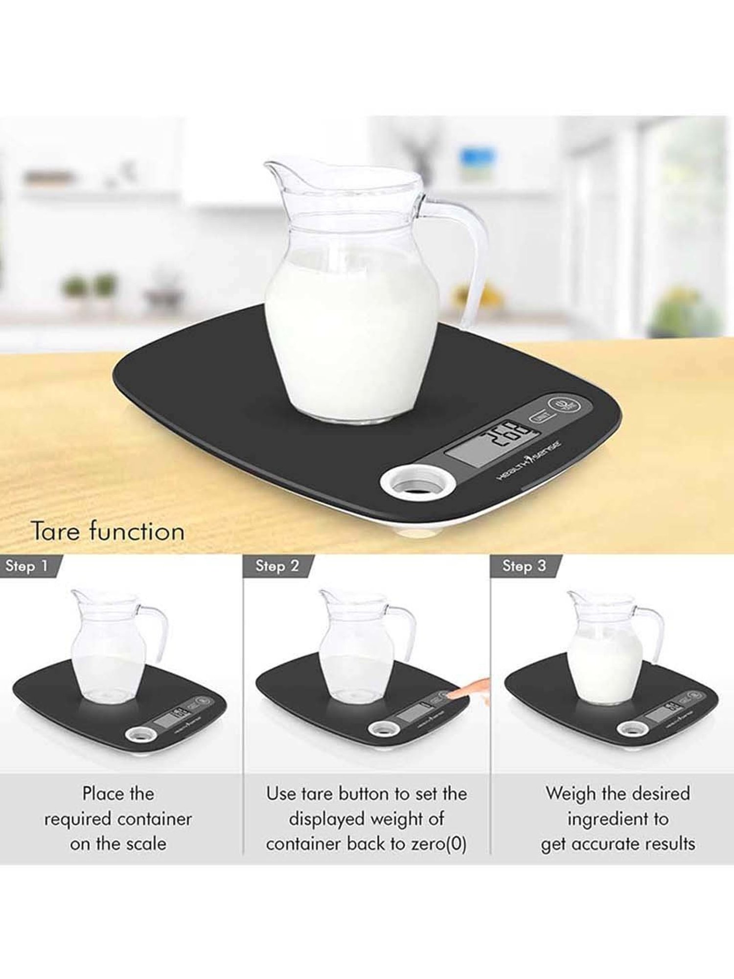 HealthSense Chef-Mate KS-40 Digital Kitchen Weighing Scale (Black)