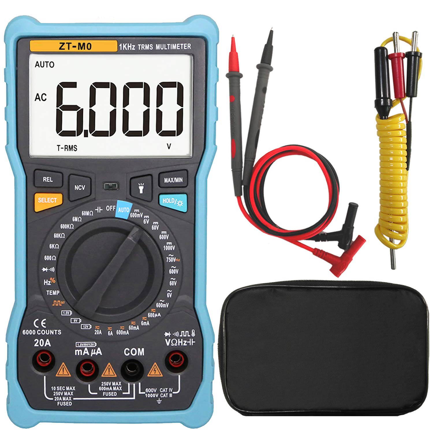 ZT-M0 True-RMS Digital Multimeter Auto / Manual, Analog Bar Graph AC/DC Voltage