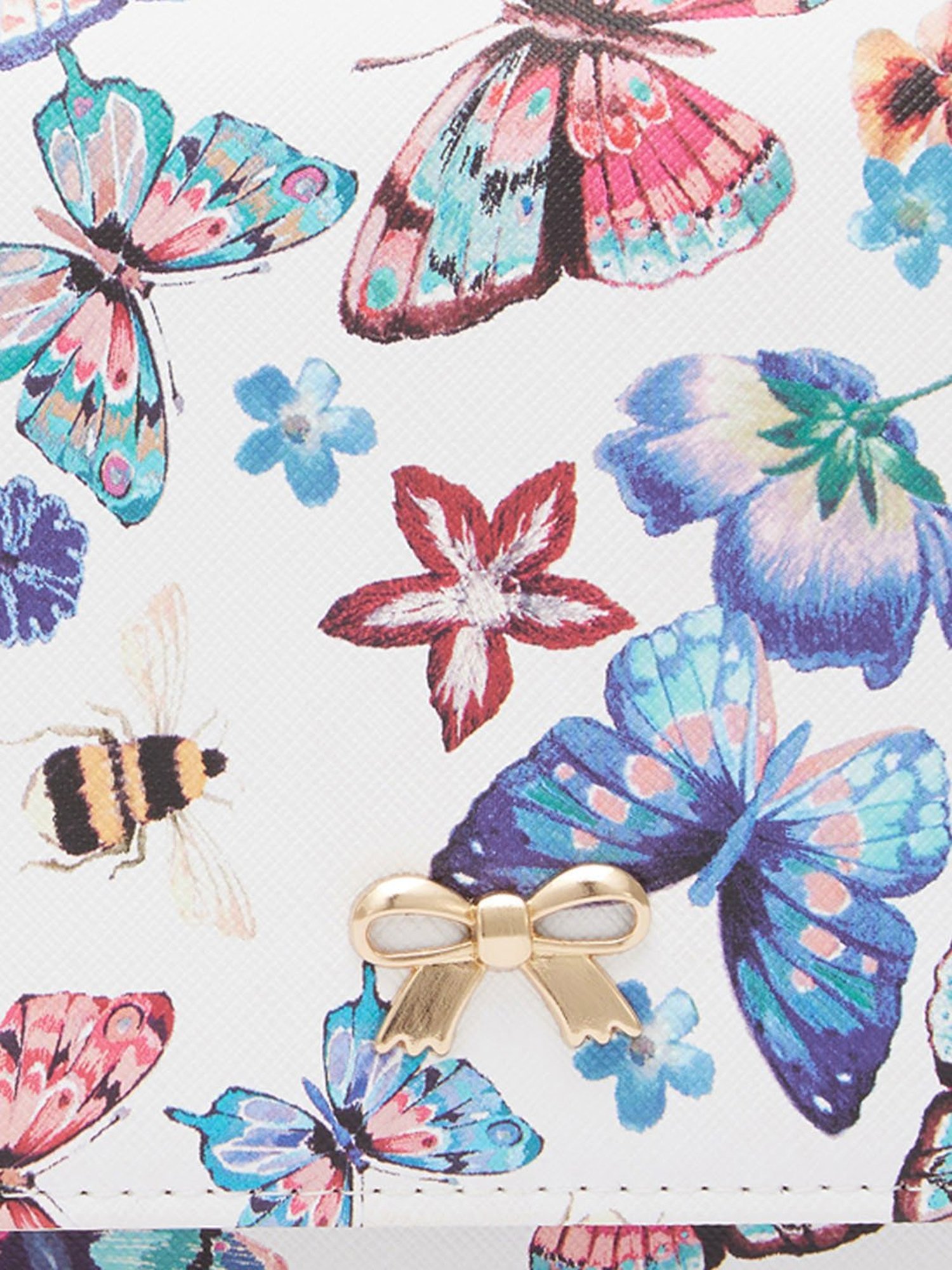 Globus Women White Butterfly Print Vegan Leather Pouch Sling Bag