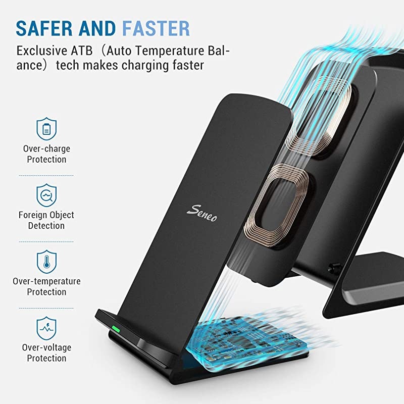 Wireless Chargers 15W, 2-Pack, Qi Fast Wireless Charging Stand with USB-C Port & Sleep-Friendly Light, Compatible with iPhone 12/11 Pro Max/XR/XS/X/SE/8, Galaxy Note20-Note5, S20-S8, Google, LG