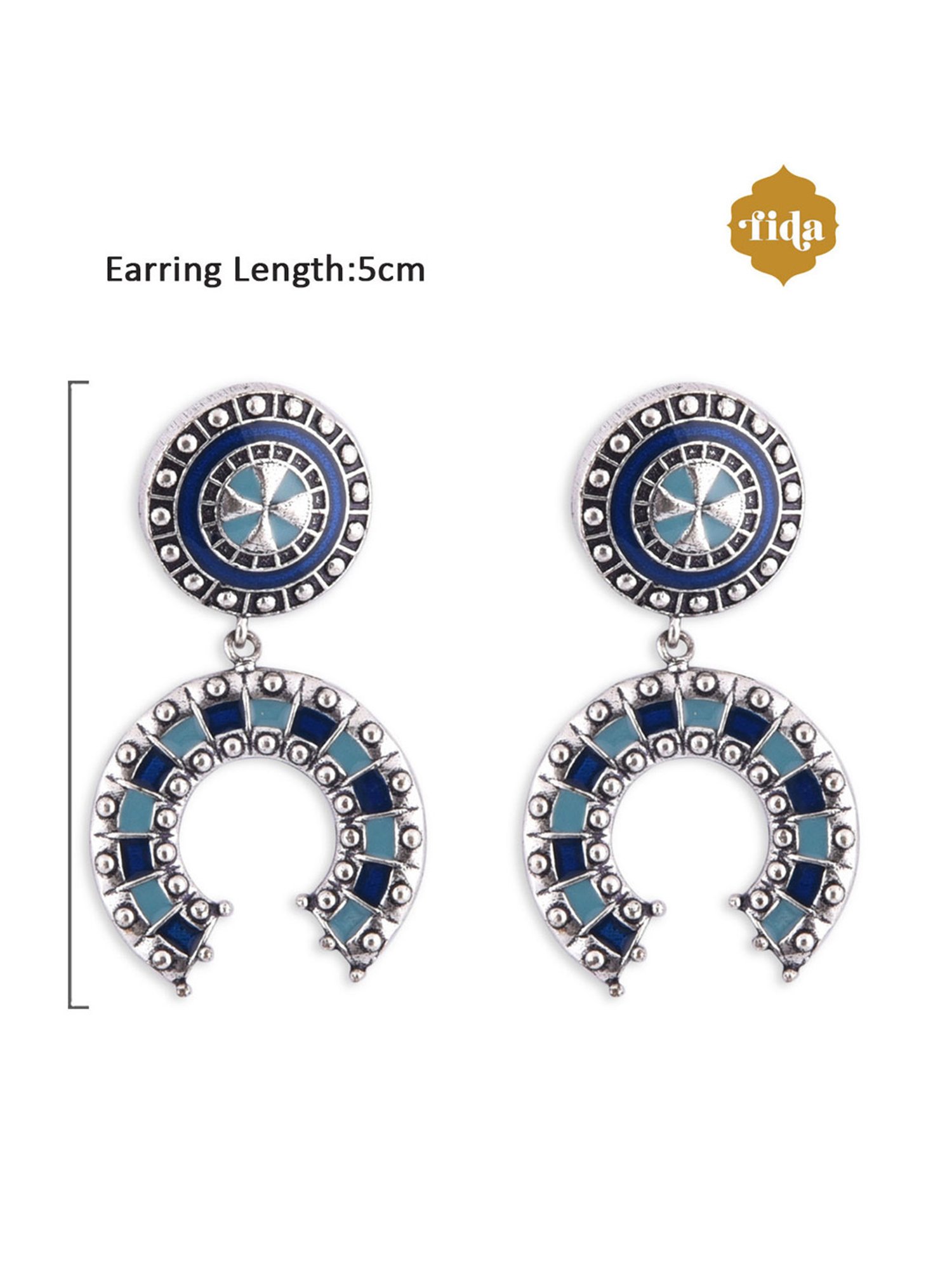 Fida Meenakari Metal Beaded Blue Dangler Earrings