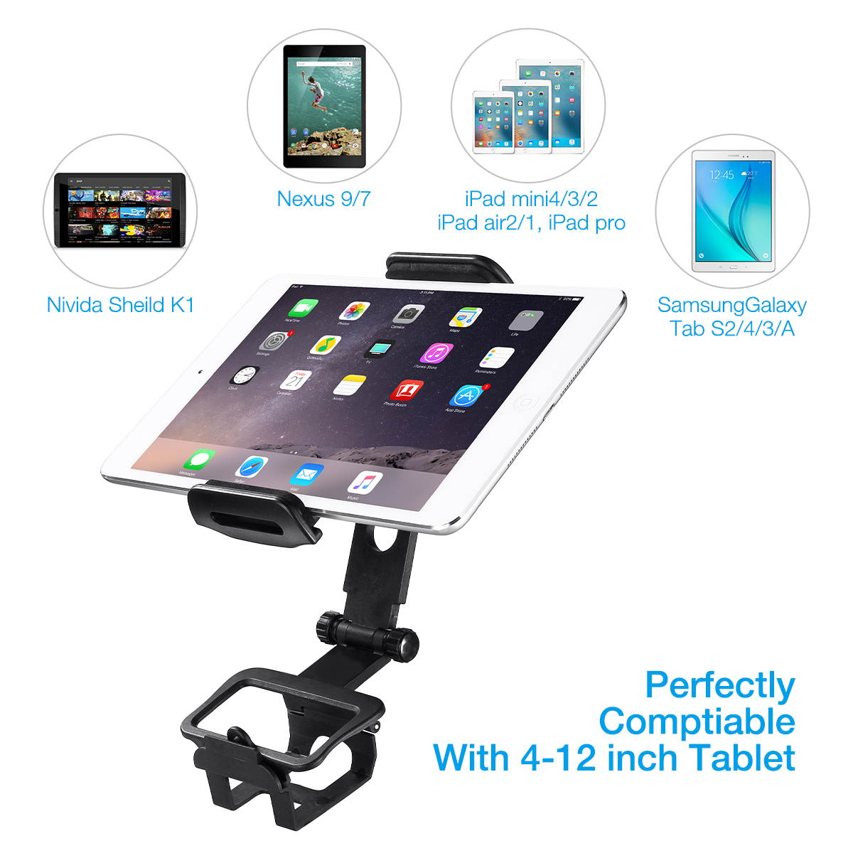 4-12 Inch Adjustable Extender Tablet Holder Mount with Neck Lanyard Strap for DJI Mavic Mini, Mavic 2 Pro/Zoom, DJI Spark/Mavic Pro/Mavic Air Remote Control