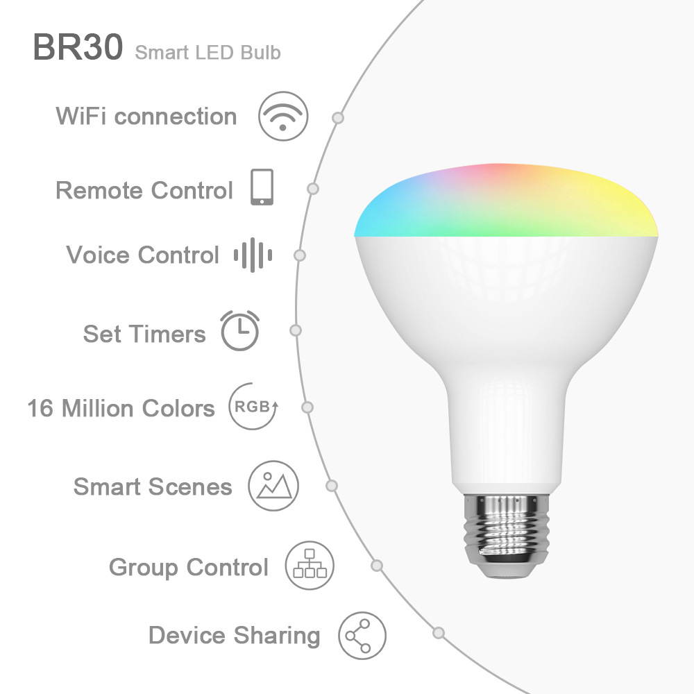 Smart Wifi Light Bulbs, Dimmable LED Light Bulbs,E26 E27 Base ,800 Lumen, Time Function, 9W Compatible with Alexa / Google Assistant / IFTTT, Remote Control No Hub Required
