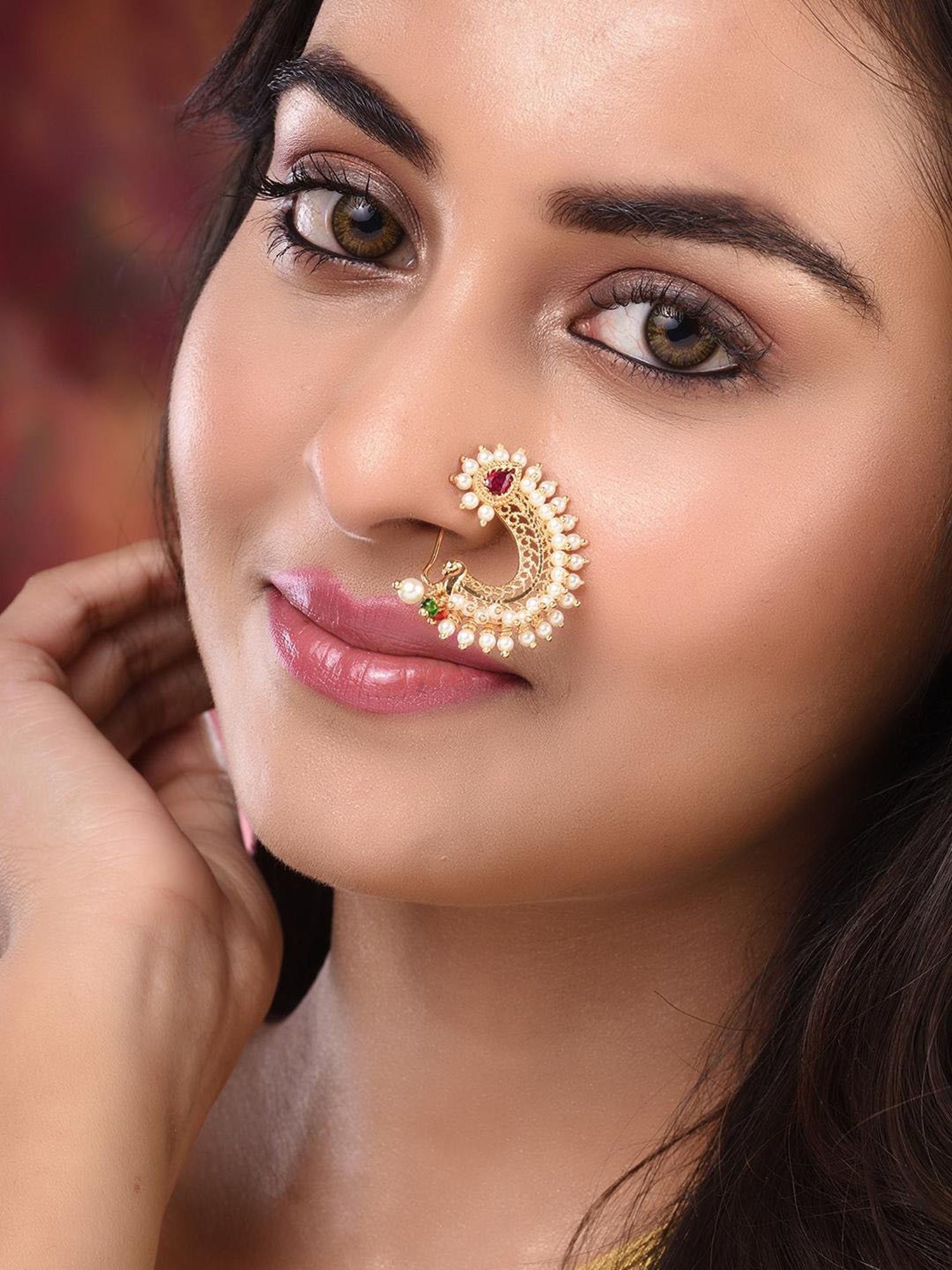 Saraf Rs Jewellery Gold Plated White Pearl Beaded Peshwai Moti  Nath