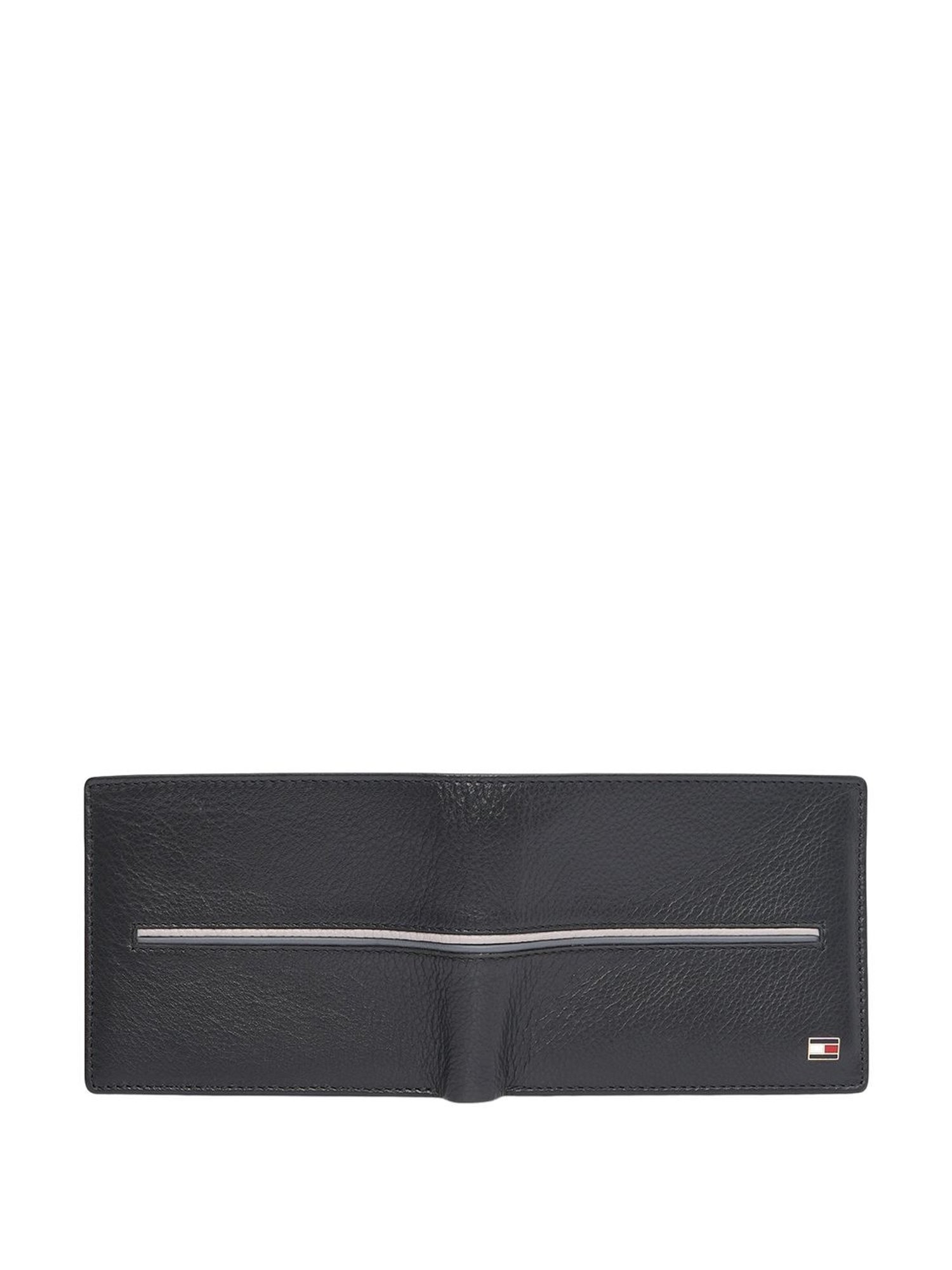 TOMMY HILFIGER Glasgow Black Leather Striped Bi-Fold Wallet for Men