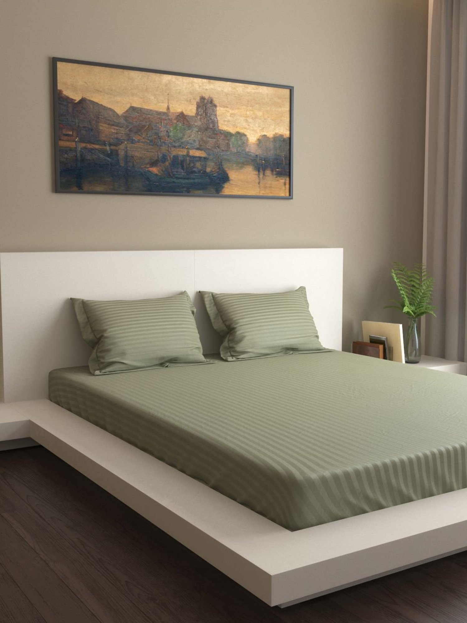 Mark Home Premium Stripes 400 TC Silver Bed Sheet Set