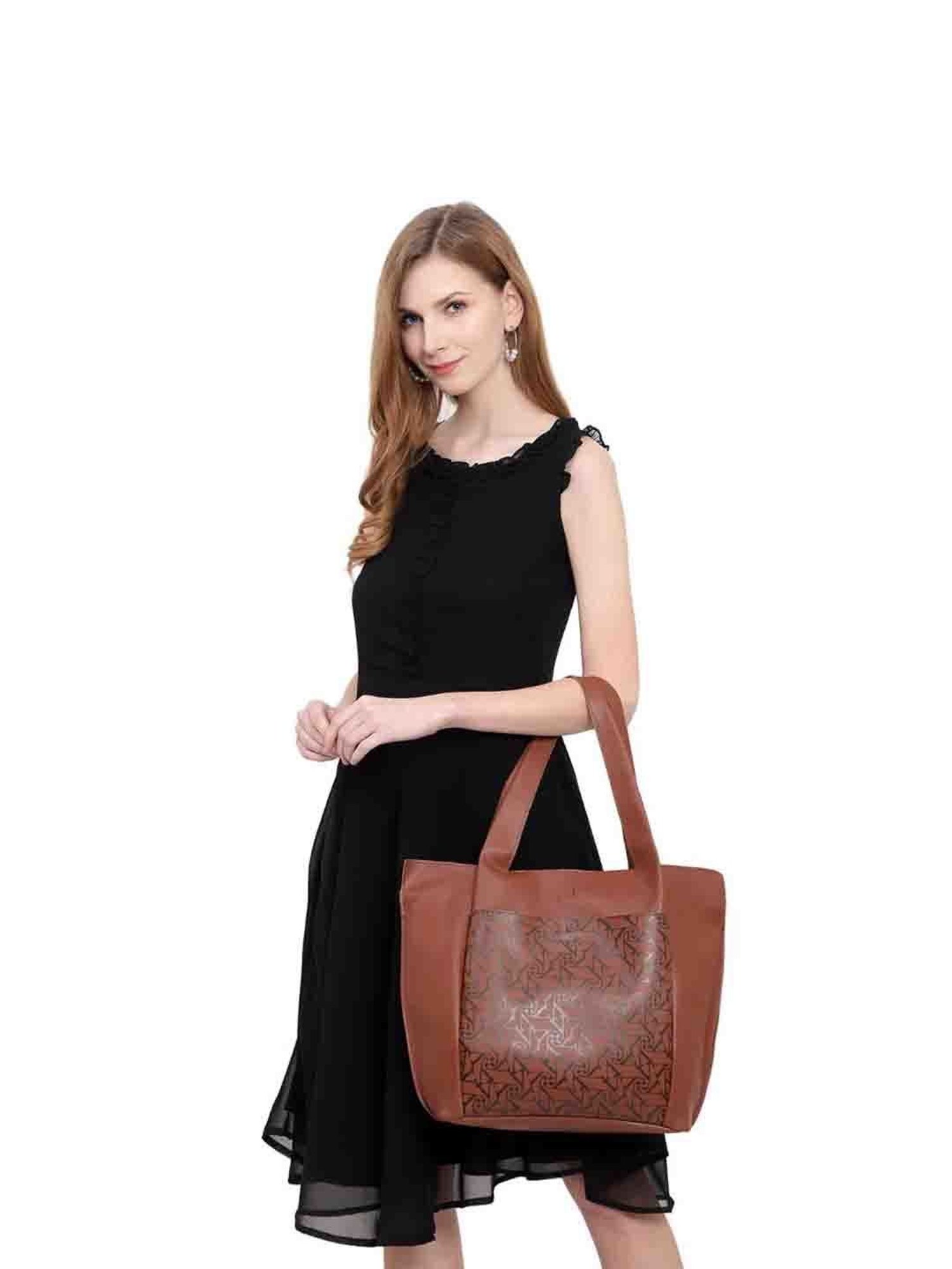 Yelloe Tan Printed Large Tote Bag