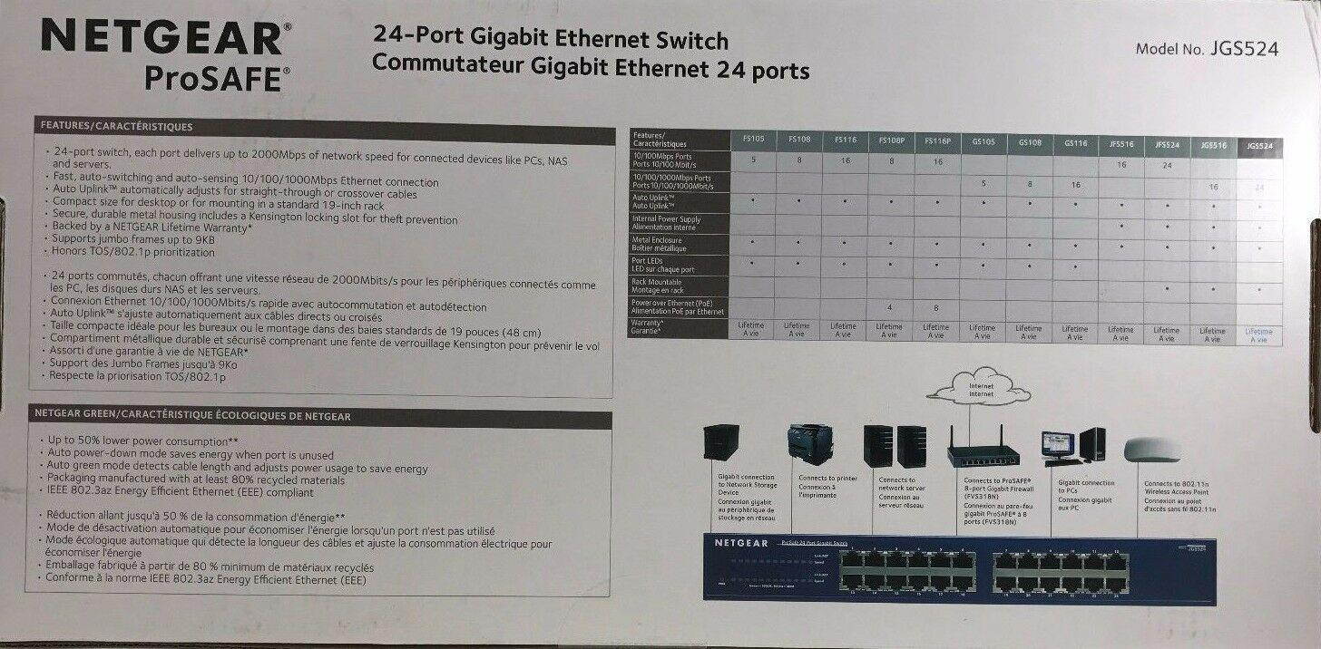 NETGEAR - JGS524NA - ProSAFE 24-Port Gigabit Rackmount Switch 10/100/1000 Mbps