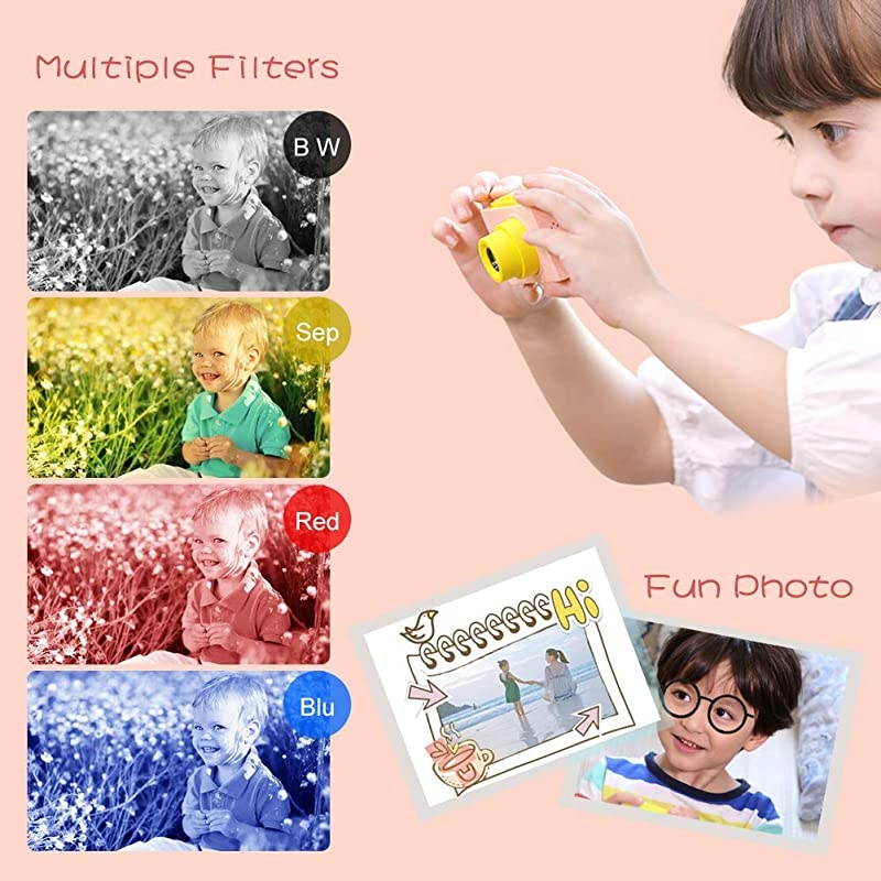 Waterproof Kids Camera Mini 8MP 1080P HD Camcorder with Free 16GB MicroSD Card Included and MicroSD Support Slot Video Taking Function and Preset Frames Pink