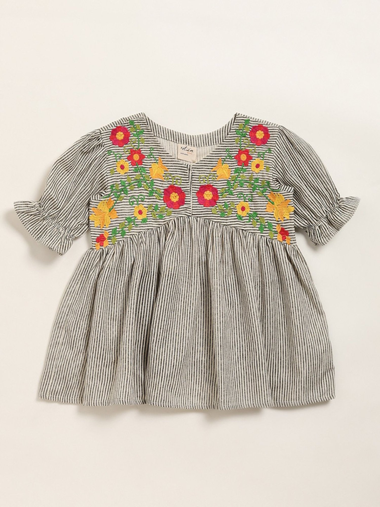 Utsa Kids by Westside Black Floral Embroidered Cotton Blend Top