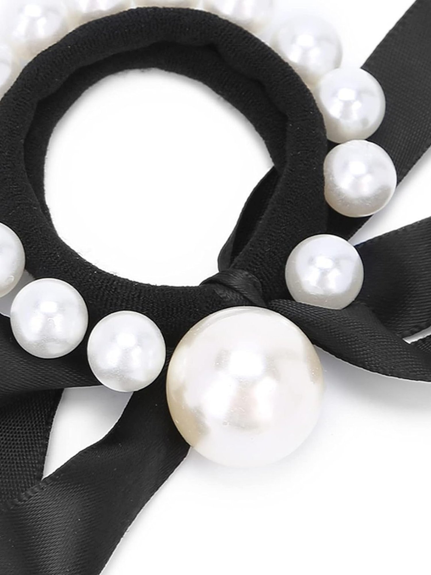 OOMPH Combo of 2 Black Nylon Big Pearl Rubber Band Ponytail Holder Stylish Latest