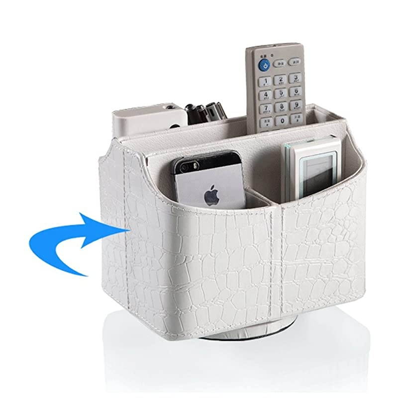 PU Leather Crocodile Pattern 360 Degrees Rotatable Remote ControlController Organizer Spinning TV GuideMailMedia Desktop Organizer Caddy Holder Crocodile White