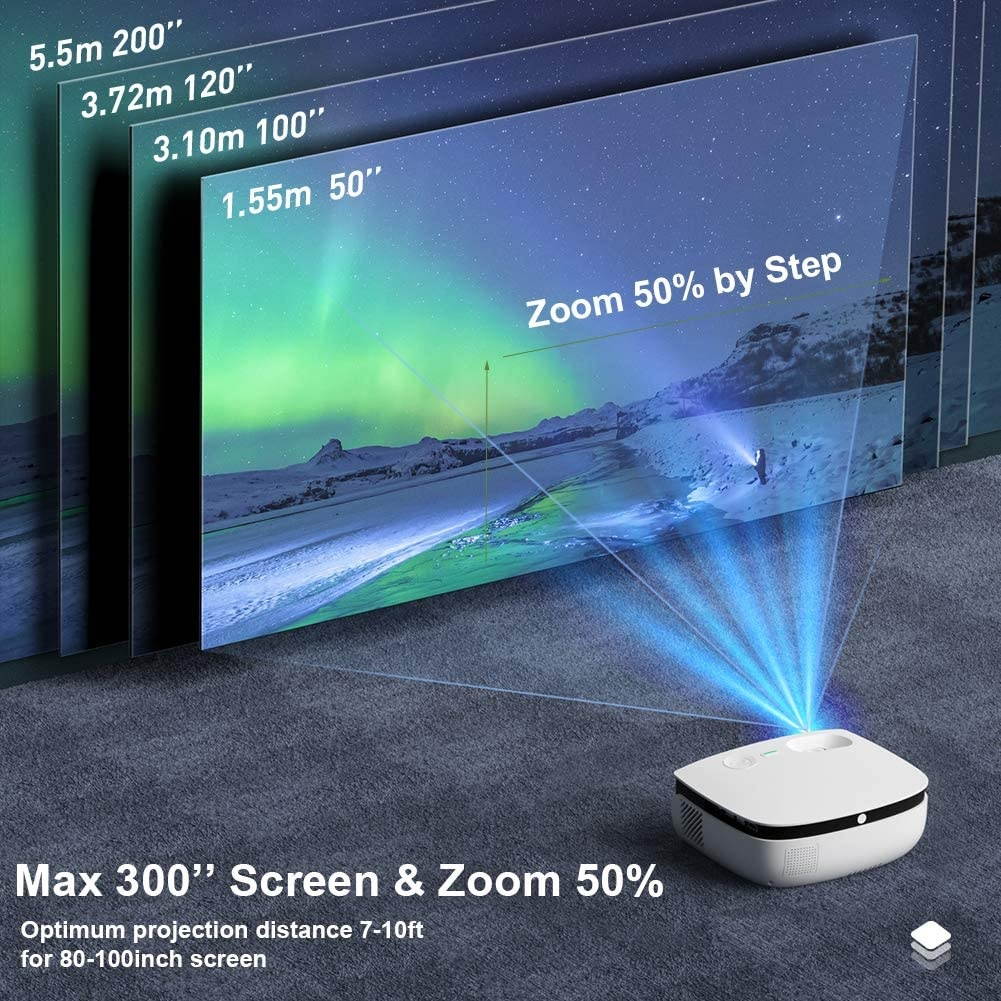 WiMiUS S25 Wifi Bluetooth Projector, Mini Outdoor Movie Projector, Portable Phone Projector w/ Wireless Mirroring&Zoom 50%, 1080P and 300" Supported for Fire Stick, HDMI, USB,TV Box, Laptop