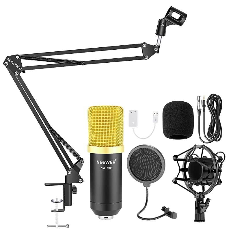 Condenser Microphone Bundle Upgraded NW700 Professional Cardioid Studio MicAdjustable Suspension Scissor Arm StandShock MountPop FilterUSB Sound Card for Studio Recording Broadcasting