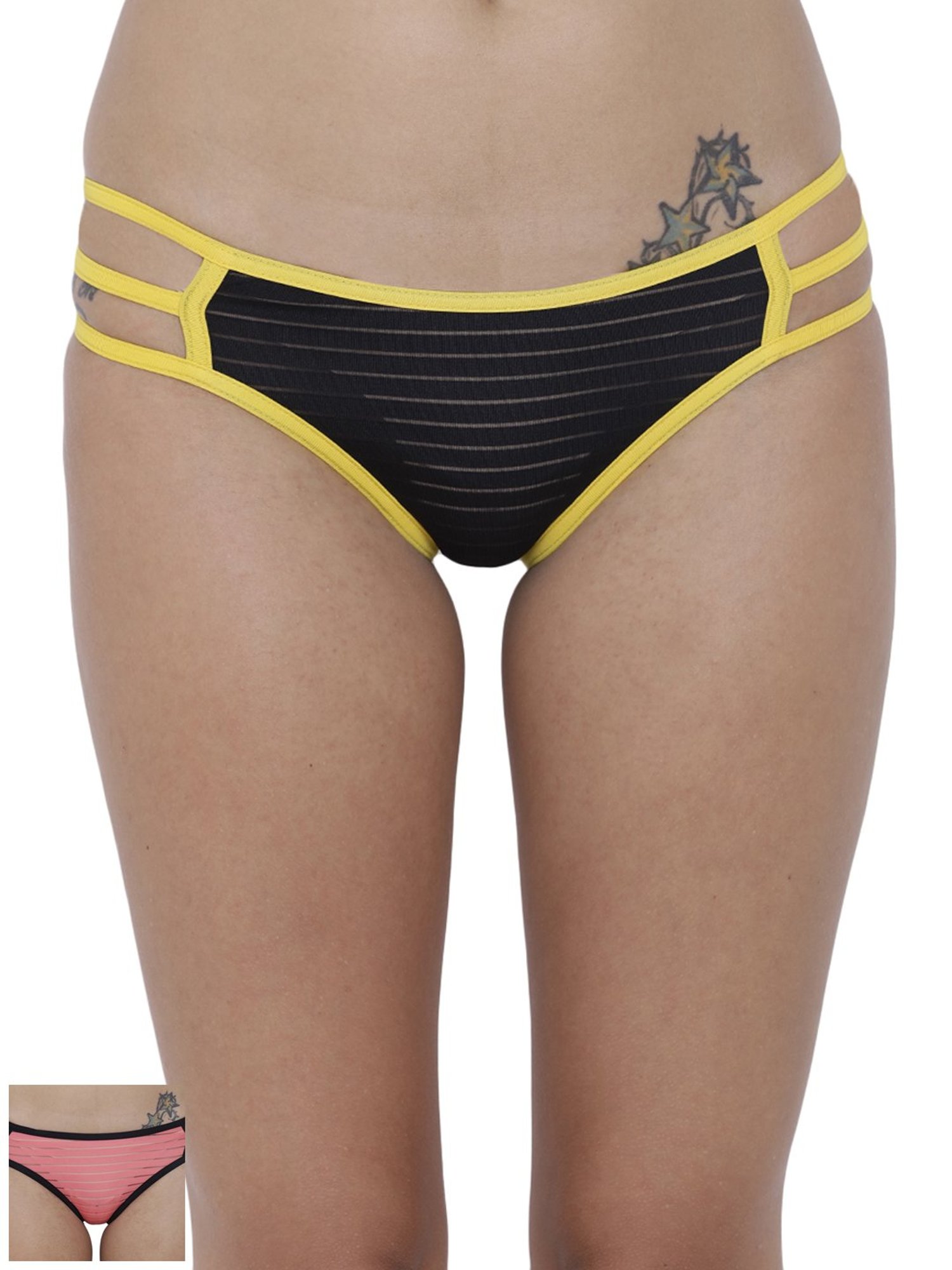 BASIICS by La Intimo Multicolor Striped Bikini Panty ( Pack Of 2 )