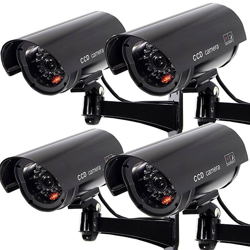 Fake Security Camera Dummy CCTV Surveillance System with Realistic Red Flashing Lights and Warning Sticker 4 Black