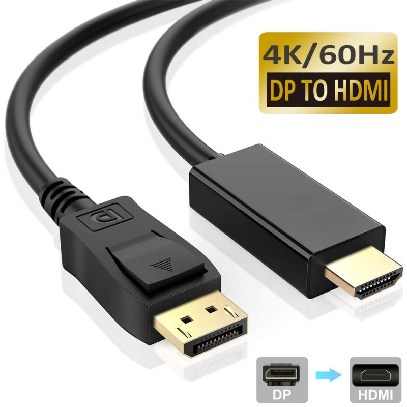 DisplayPort to HDMI HDTV Cable, 4K DisplayPort (DP) to HDMI Cable Upgraded, Gold Plated DP to HDMI Cable (6 Feet/1.8M), Compatible with PC, Laptop,Monitor