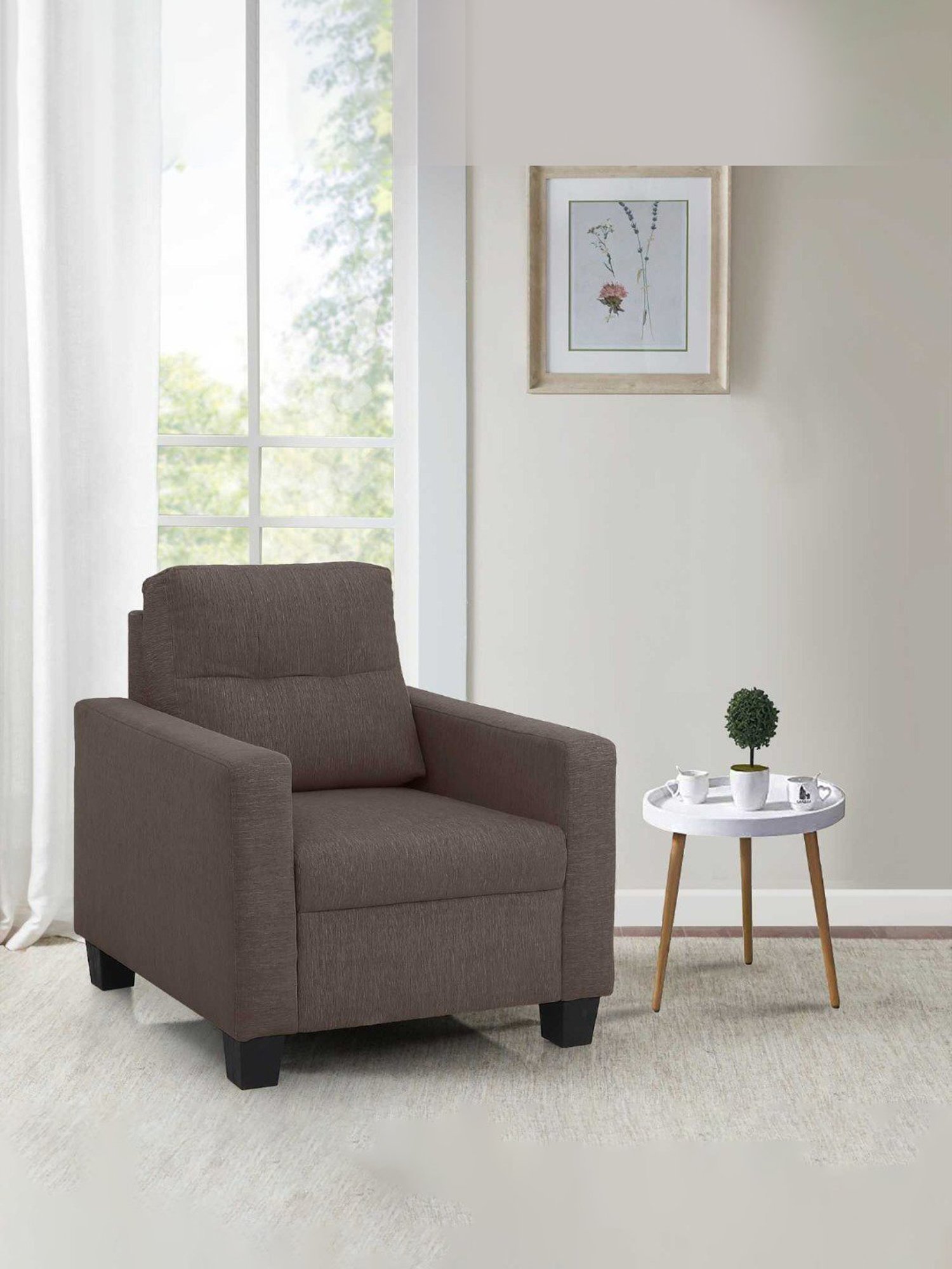 Duroflex Ease Saddle Brown Neem Wood 1 Seater Sofa