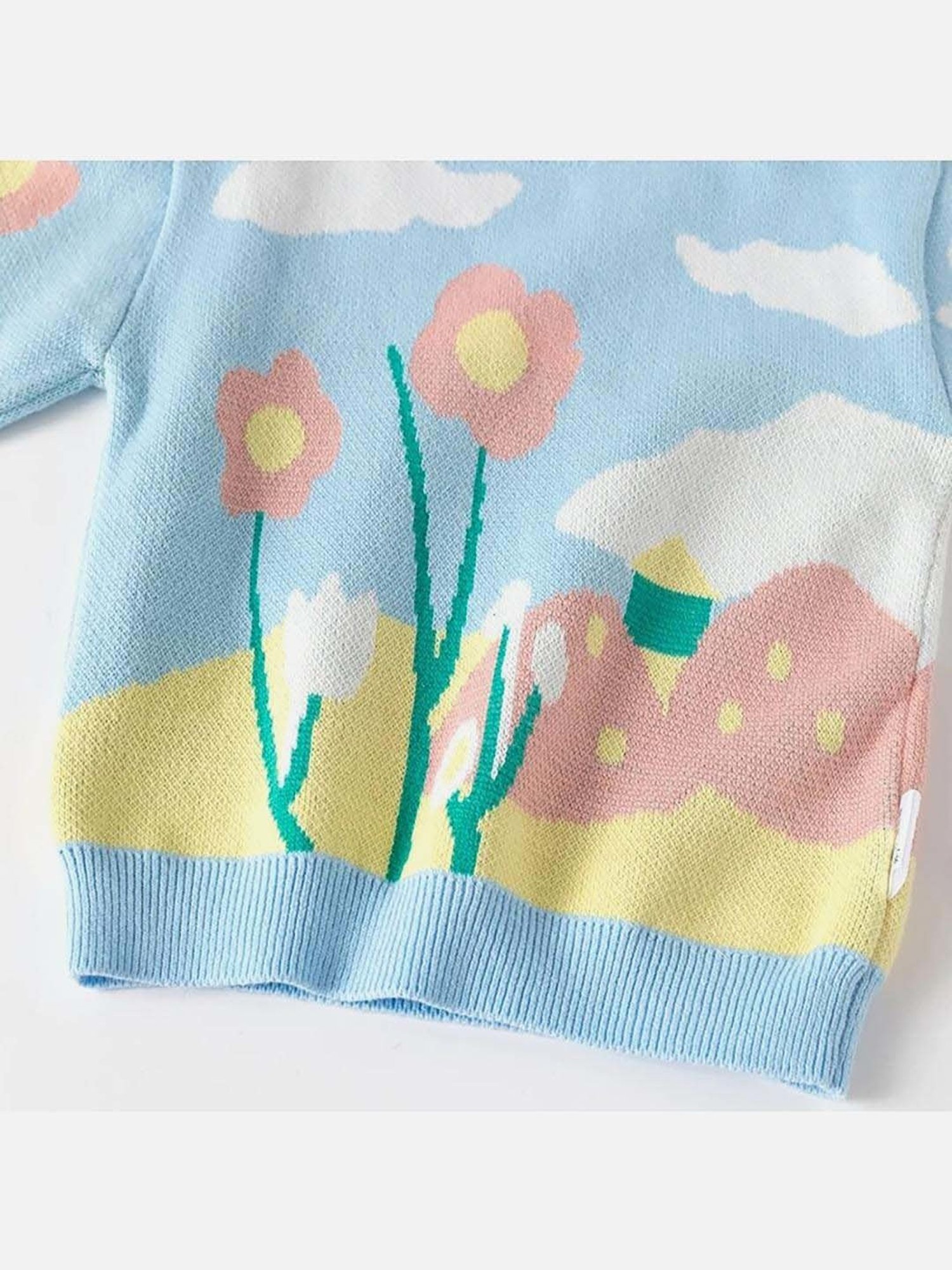 Little Surprise Box Kids Blue & Pink Floral Print Full Sleeves Sweater