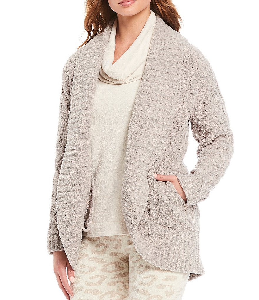 Barefoot Dreams CozyChic Cable Knit Shawl Collar Long Sleeve Cardigan