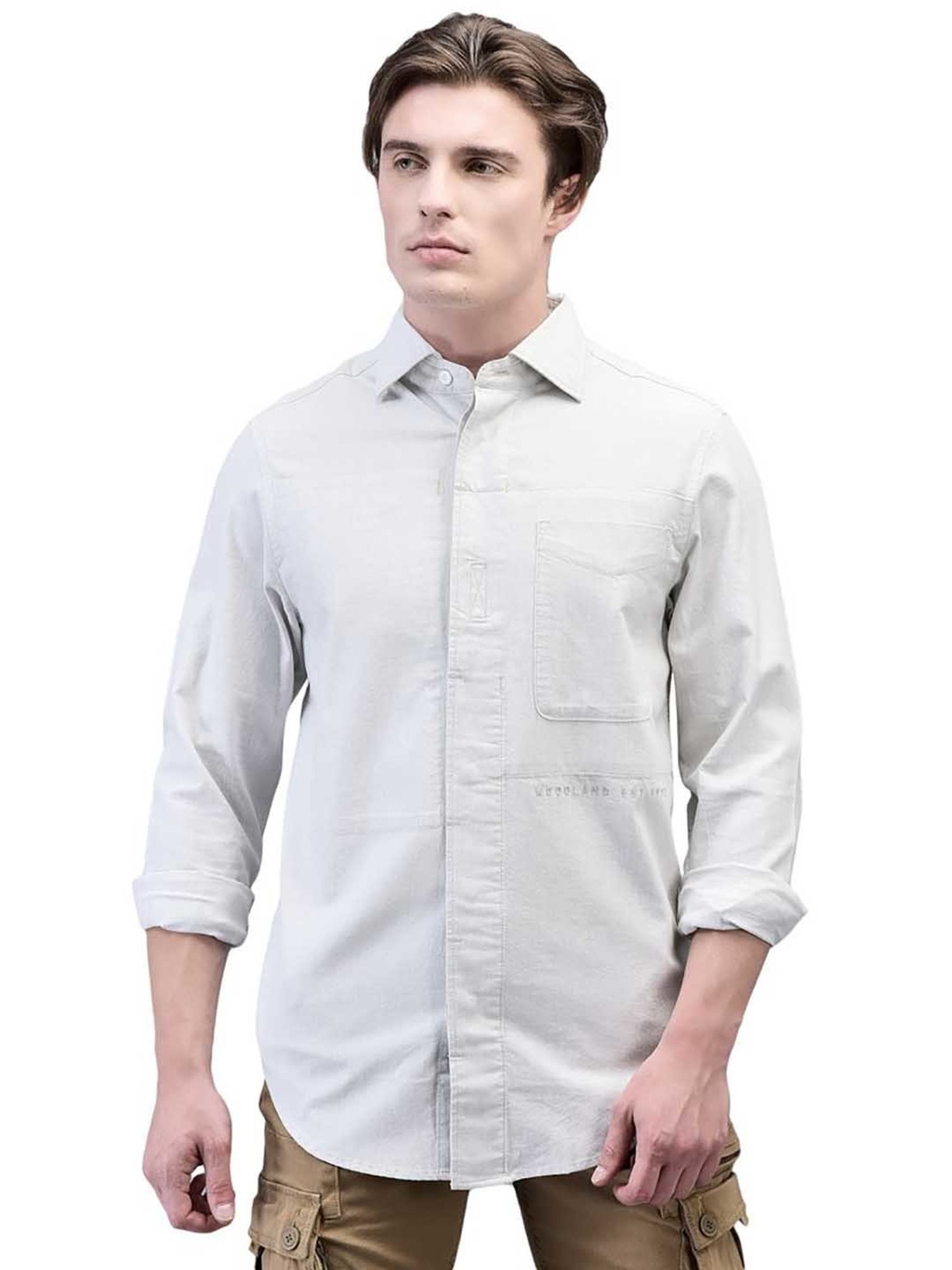 Woodland Off White Regular Fit Cotton Shirt