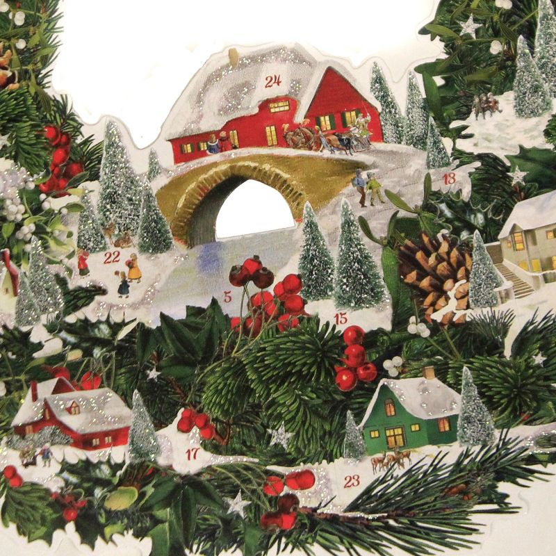 Christmas 19.0" Wreath With Festive Houses Advent Calendar Germany  -  Advent Calendars