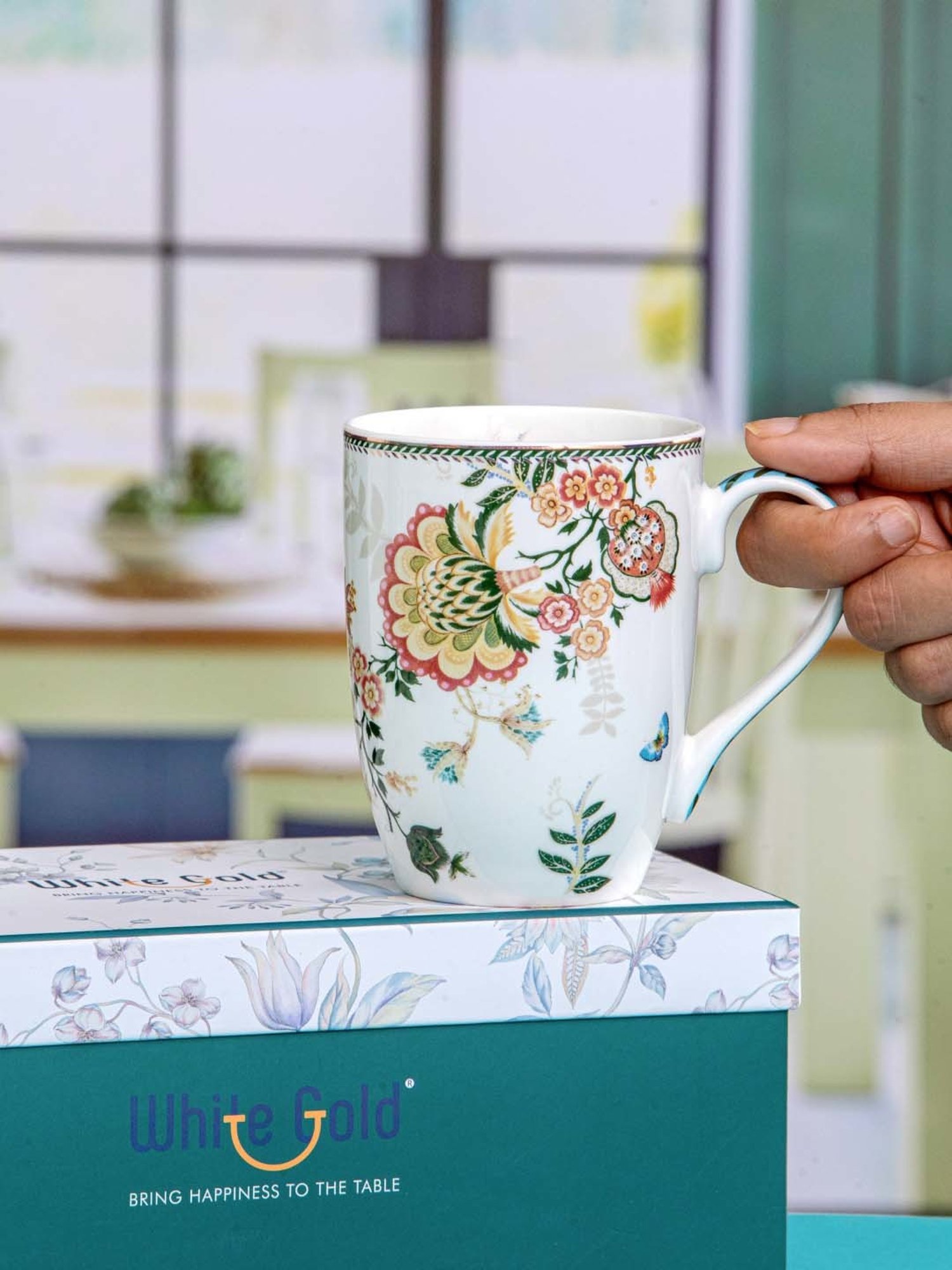 White Gold White Porcelain Large Coffee Mug (0.32 L) - Set of 2