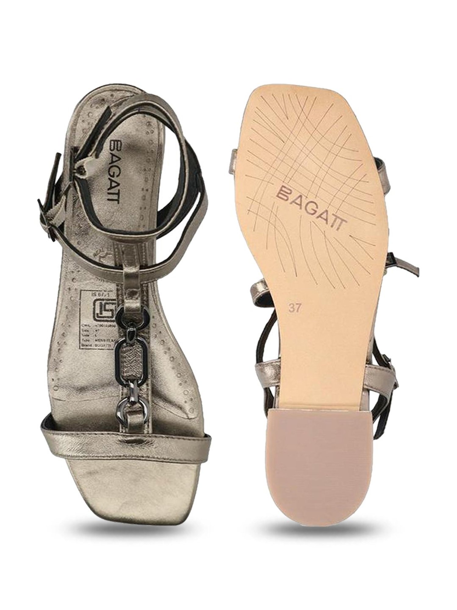 Bagatt Women's Glaze Metallic Ankle Strap Sandals