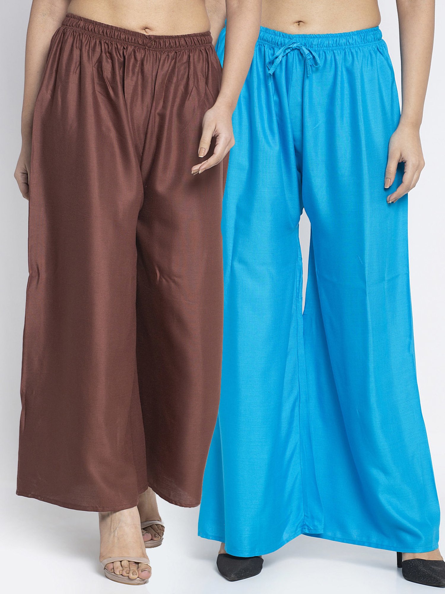 Gracit Brown & Turquiose Rayon Palazzos - Pack of 2