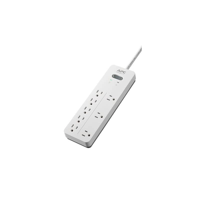 Surge Protector White Power Strip PH8W 2160 Joules Flat Plug 8 Outlet Power Strip