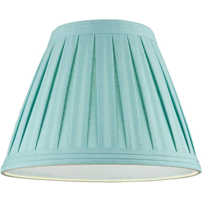 Springcrest Turquoise Linen Box Pleat Medium Empire Lamp Shade 7" Top x 14" Bottom x 11" Slant x 11" High (Spider) Replacement with Harp and Finial