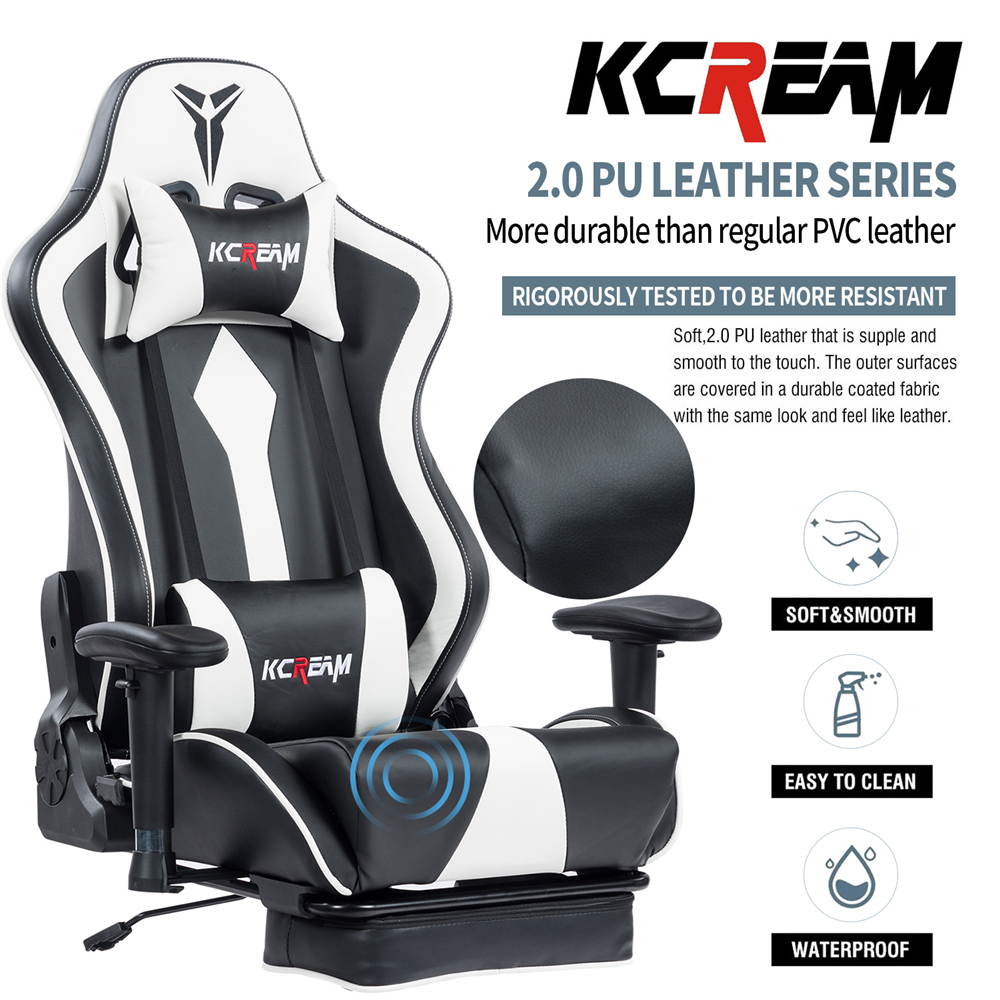 KCREAM Gaming Chair,Ergonomic Racing Office Computer Chair Adjustable Headrest and Lumbar Pillows PVC Leather High-Back Professional Gamer Chair with Footrest